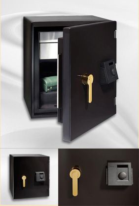 Black high-gloss safe with golden handle