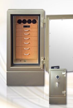 Golden high-gloss safe with the door open